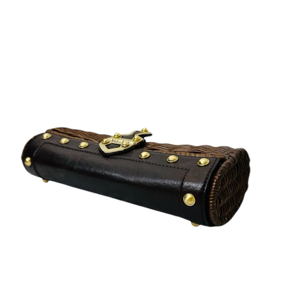 MICHAEL KORS SANTORINI WICKER LEATHER CLUTCH - Picture 8 of 9
